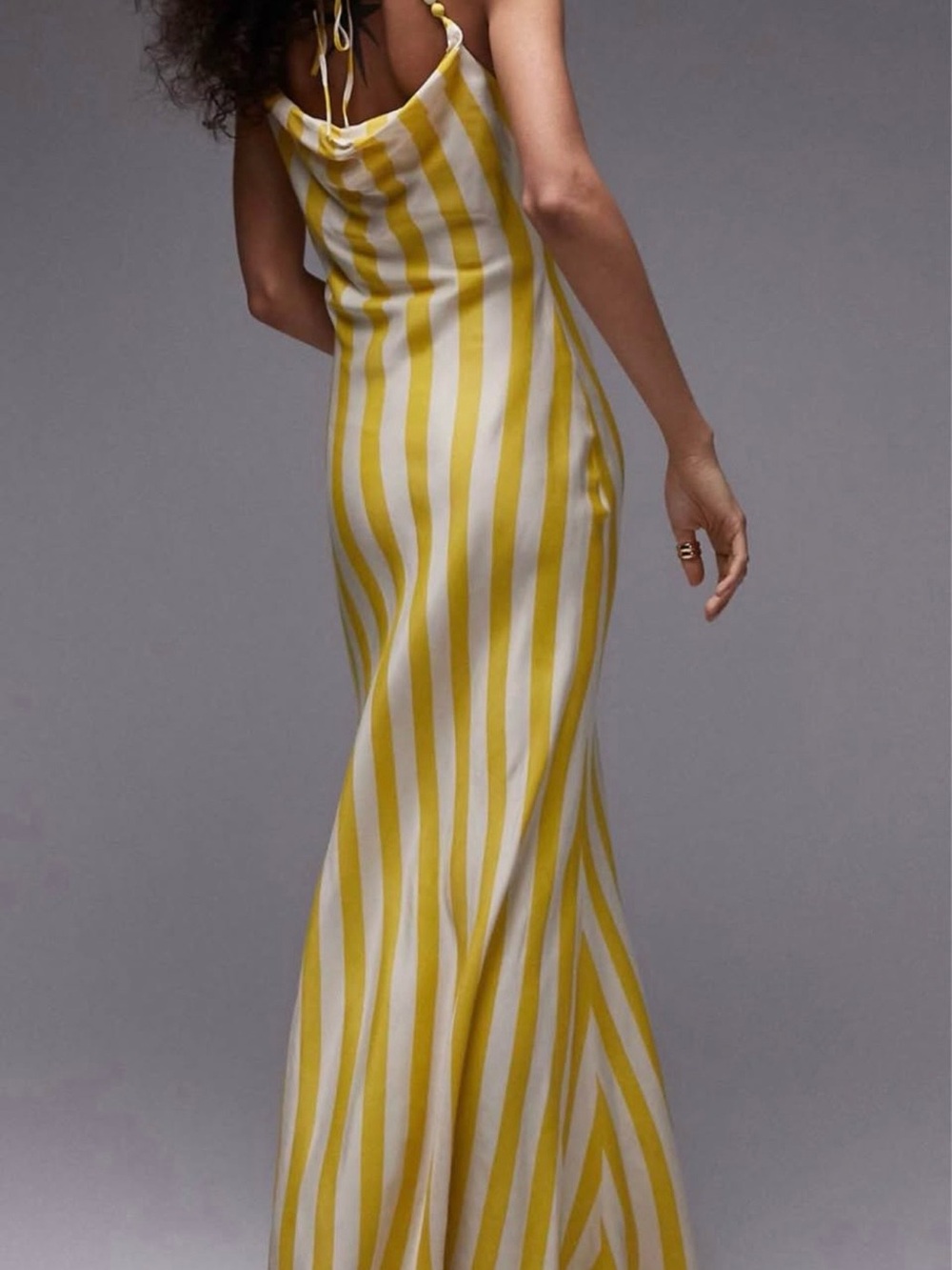 Topshop Yellow and White Striped Backless Slip Dress